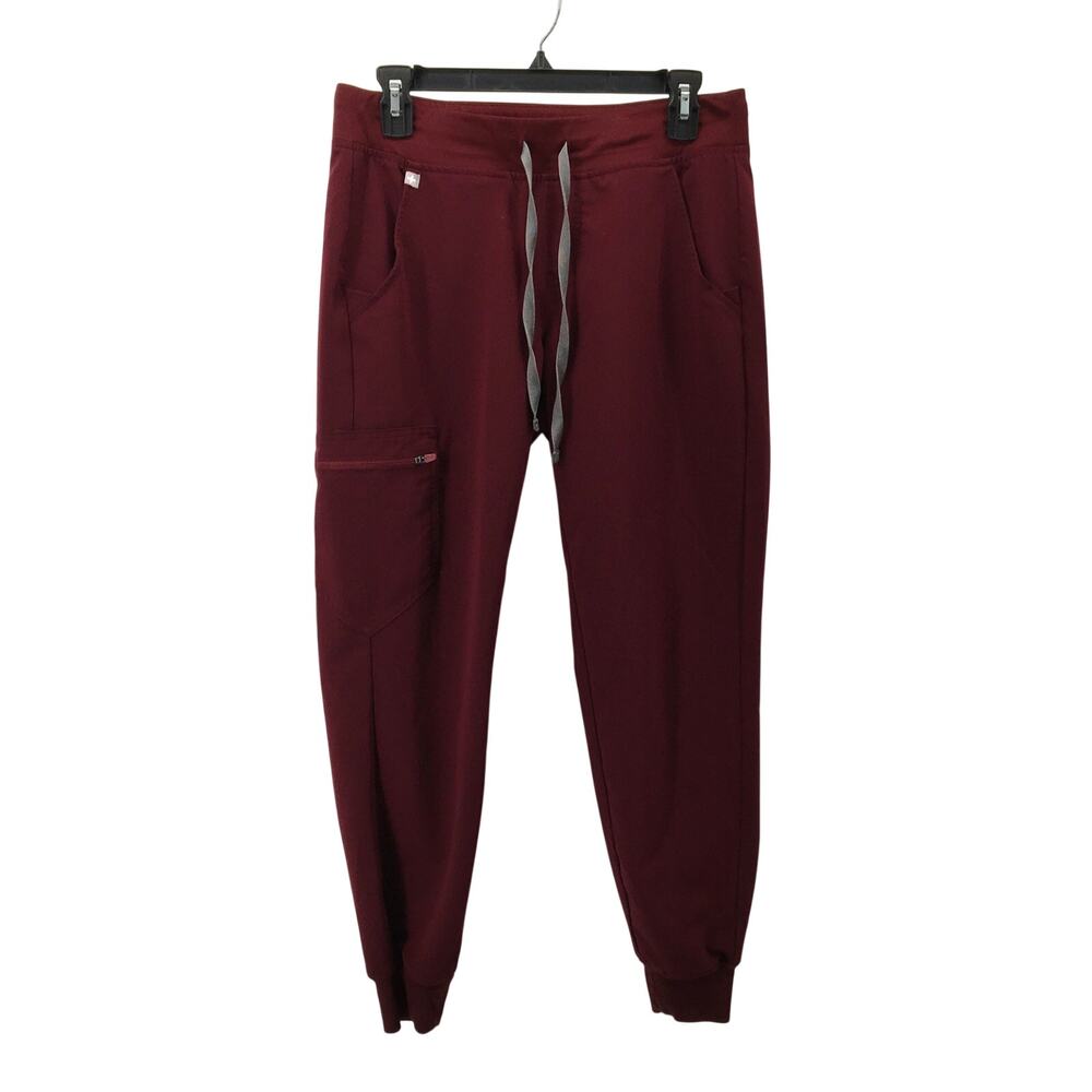FIGS Zamora High Waisted Jogger Scrub Pant Burgundy Small Petite Nursing Bottom